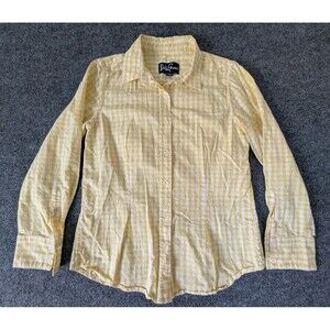 Women’s Lesley Evers Yellow Check Long Sleeve Button Up Shirt Size Small Gingham